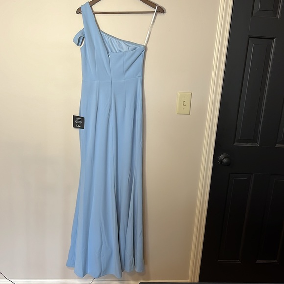NWT LULUS Make an Entrance Powder Blue One-Shoulder Mermaid Maxi Dress SMALL - Picture 4 of 6
